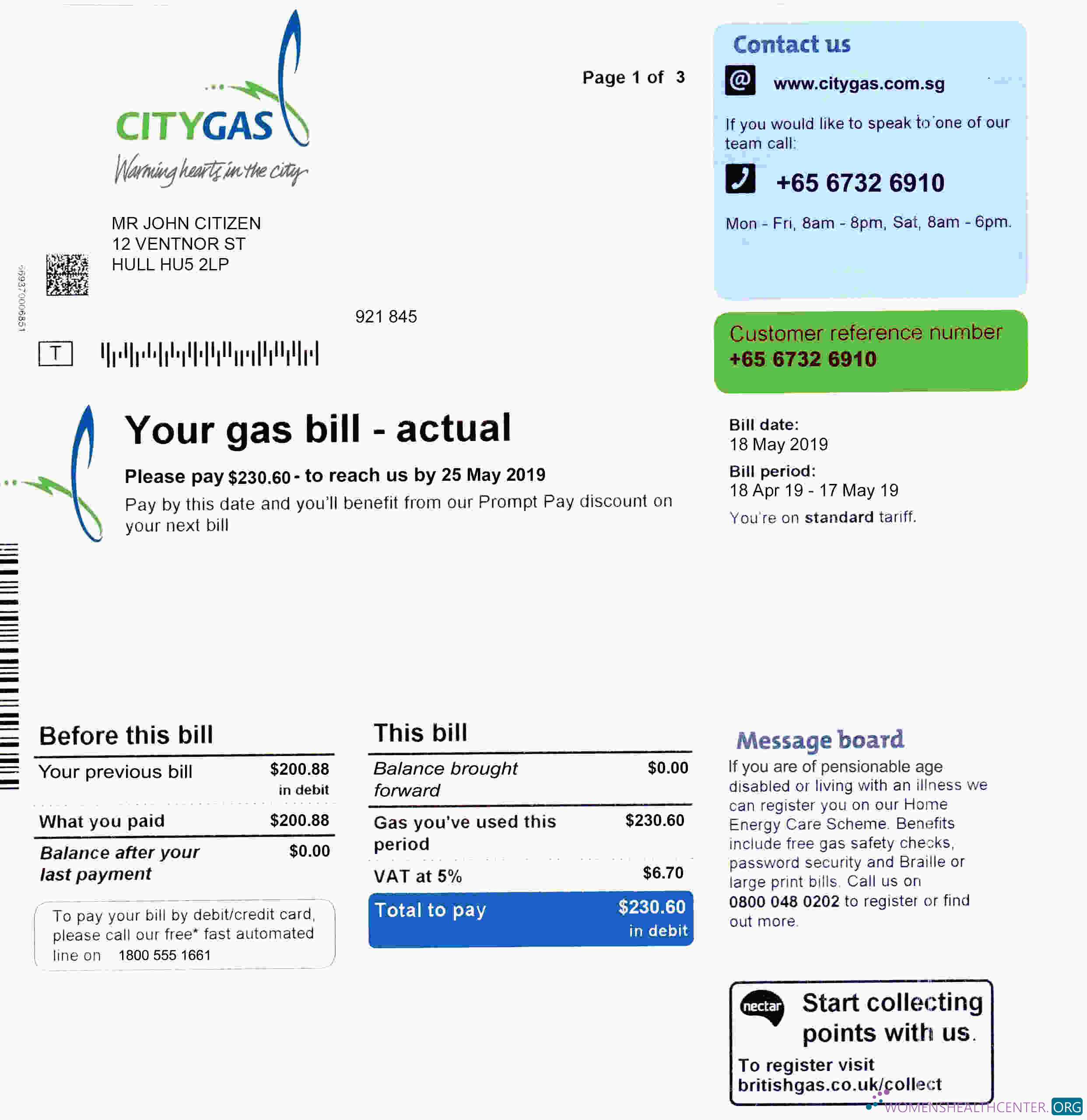 download Singapore City Gas utility bill template, fully editable in PSD format photoshop template